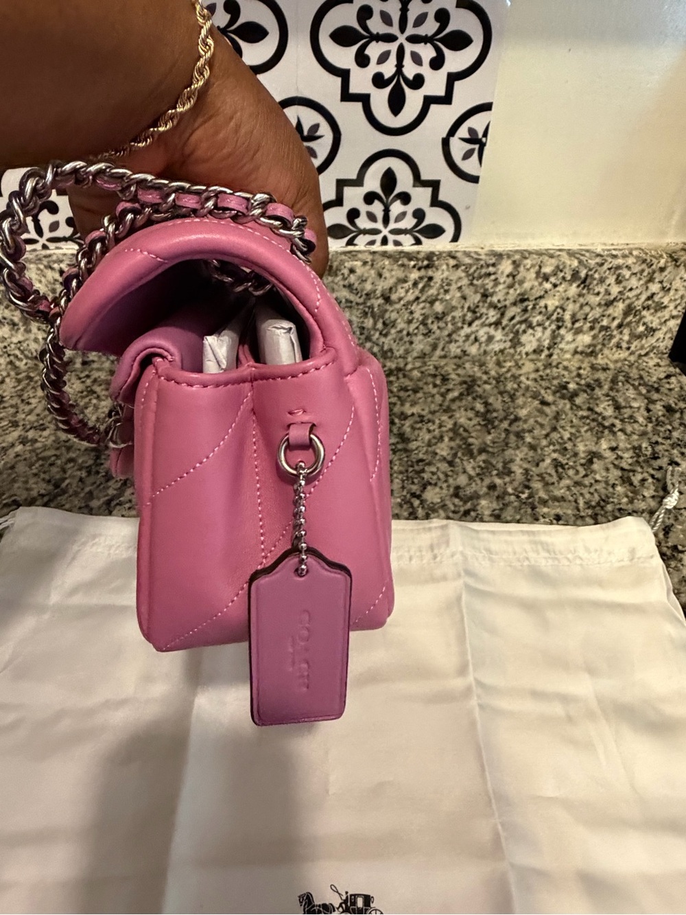 Coach Pink Quilted Leather Shoulder Bag with Silver Hardware / Size 20 - Picture 7 of 11